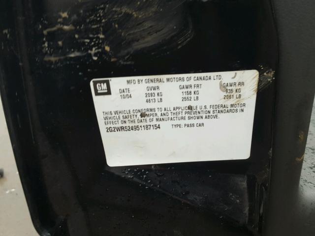 2G2WR524951187154 - 2005 PONTIAC GRAND PRIX BLACK photo 10