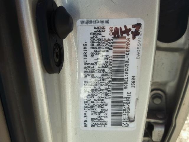 4T1BE32K23U228911 - 2003 TOYOTA CAMRY LE SILVER photo 10