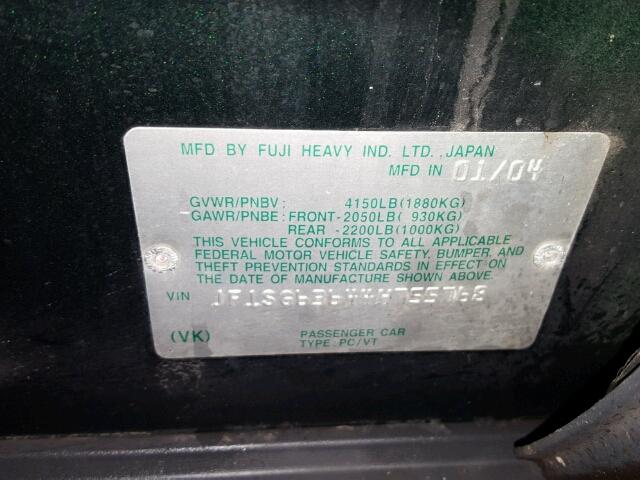 JF1SG63644H755768 - 2004 SUBARU FORESTER 2 GREEN photo 10