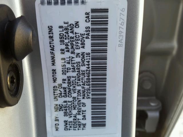 5Y2SL65846Z444116 - 2006 PONTIAC VIBE SILVER photo 10