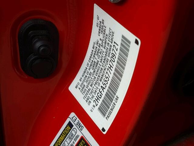 2HGFA55577H709721 - 2007 HONDA CIVIC SI RED photo 10