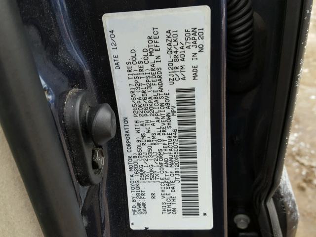 JTJBT20X650072446 - 2005 LEXUS GX 470 BLUE photo 10