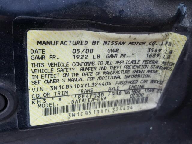 3N1CB51DXYL324404 - 2000 NISSAN SENTRA BAS BLACK photo 10