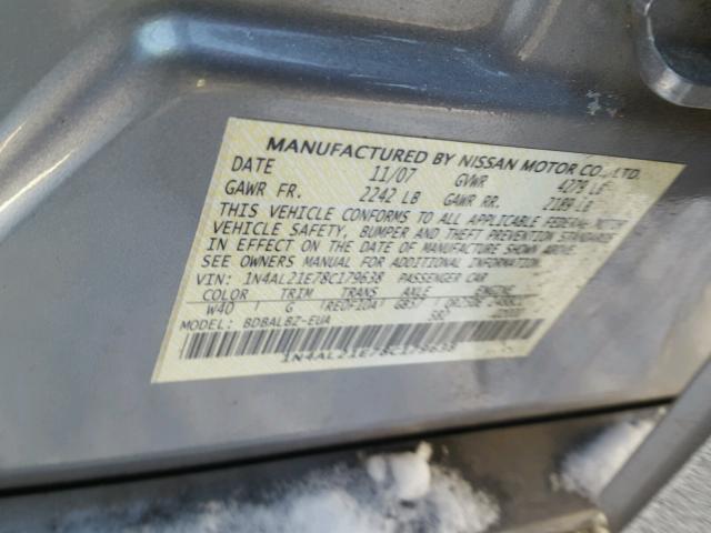 1N4AL21E78C179638 - 2008 NISSAN ALTIMA 2.5 GRAY photo 10