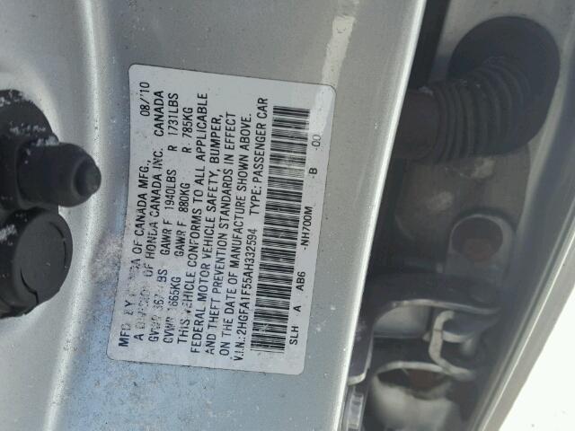 2HGFA1F55AH332594 - 2010 HONDA CIVIC LX SILVER photo 10