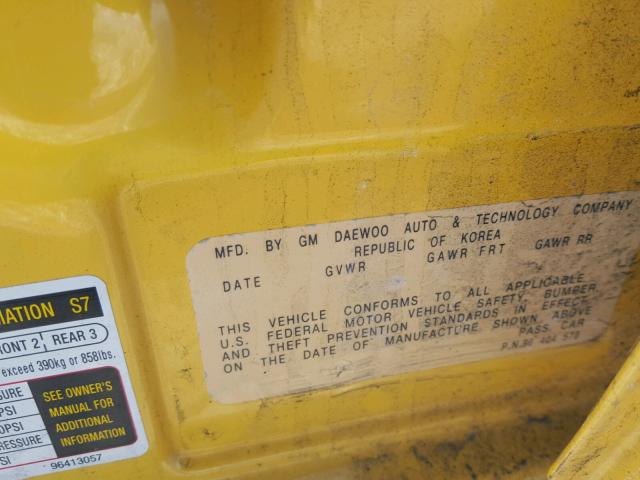 KL1TD62635B405553 - 2005 CHEVROLET AVEO BASE Sarı fotoğraf 10