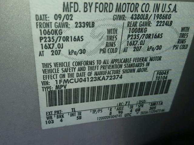 1FMCU04123KA72374 - 2003 FORD ESCAPE LIM WHITE photo 10