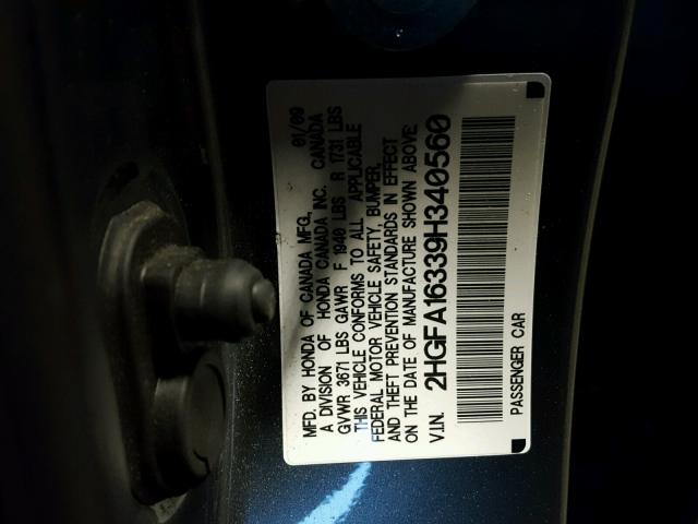 2HGFA16339H340560 - 2009 HONDA CIVIC VP GRAY photo 10