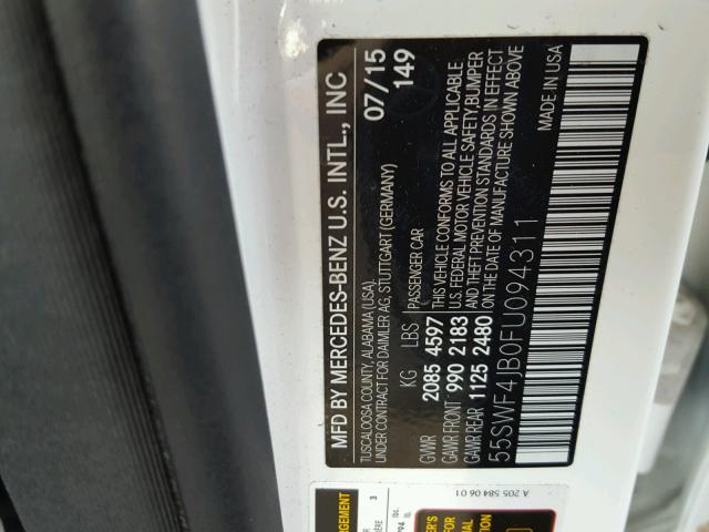 55SWF4JB0FU094311 - 2015 MERCEDES-BENZ C 300 WHITE photo 10