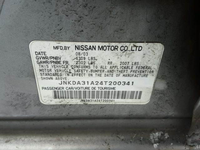 JNKDA31A24T200341 - 2004 INFINITI I35 GRAY photo 10