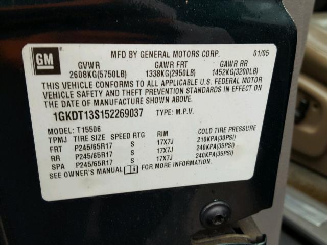 1GKDT13S152269037 - 2005 GMC ENVOY GREEN photo 10