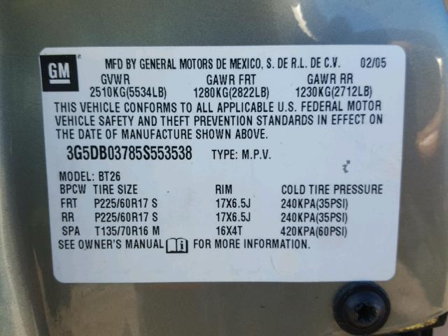 3G5DB03785S553538 - 2005 BUICK RENDEZVOUS GREEN photo 10