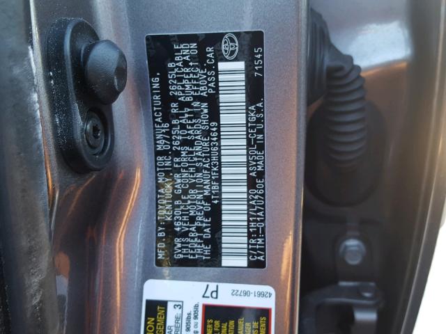4T1BF1FK3HU634649 - 2017 TOYOTA CAMRY LE GRAY photo 10