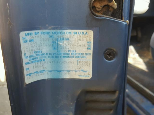 1FTCR14T3JPB25242 - 1988 FORD RANGER SUP BLUE photo 10