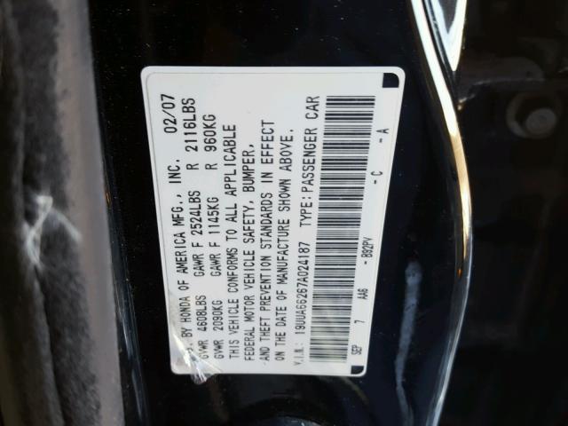 19UUA66267A024187 - 2007 ACURA TL BLACK photo 10