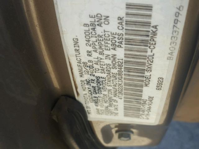 4T1BG22K1XU884821 - 1999 TOYOTA CAMRY CE GOLD photo 10