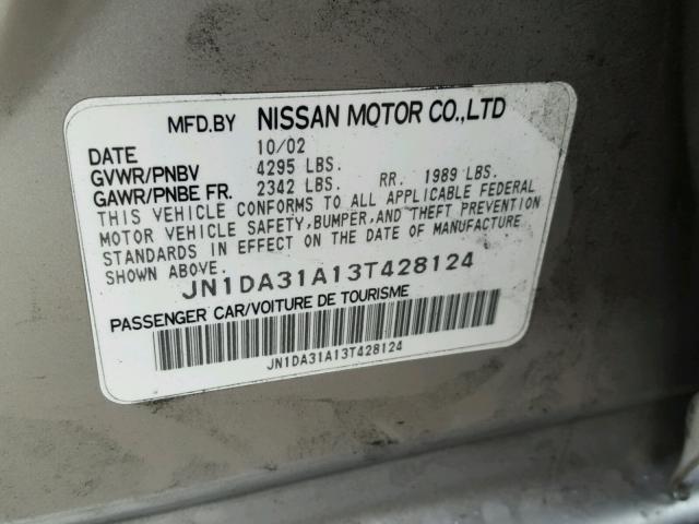 JN1DA31A13T428124 - 2003 NISSAN MAXIMA GLE SILVER photo 10