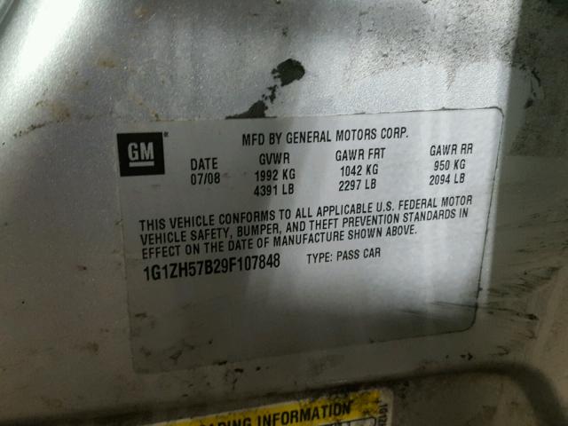 1G1ZH57B29F107848 - 2009 CHEVROLET MALIBU 1LT 银色 照片 10