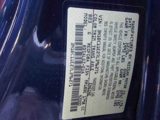 3N1BC11E27L396271 - 2007 NISSAN VERSA S BLUE photo 10