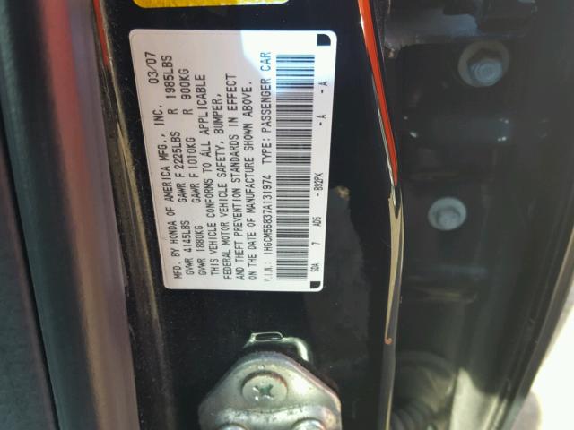 1HGCM56837A131974 - 2007 HONDA ACCORD EX BLACK photo 10