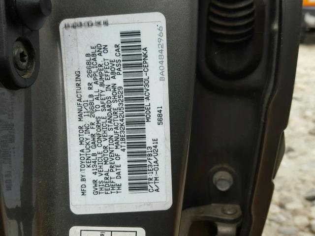 4T1BE32K42U532529 - 2002 TOYOTA CAMRY LE GRAY photo 10