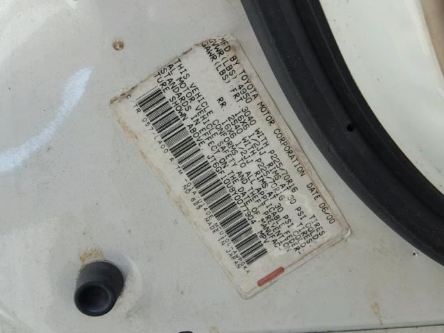 JT6GF10U8Y0077904 - 2000 LEXUS RX 300 WHITE photo 10