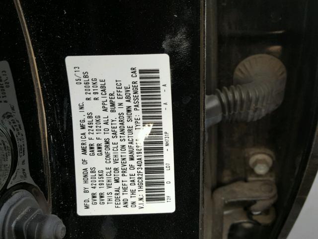 1HGCR2F34DA198938 - 2013 HONDA ACCORD LX BLACK photo 10