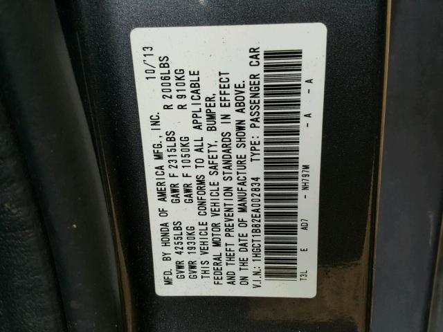 1HGCT1B82EA002834 - 2014 HONDA ACCORD EXL BLACK photo 10