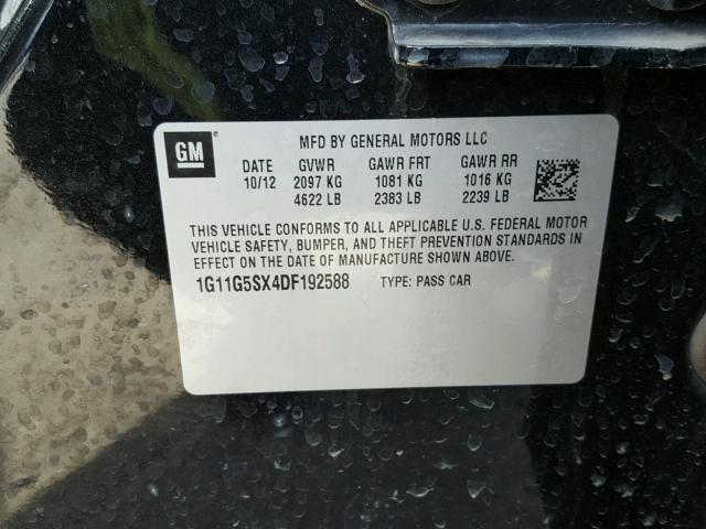 1G11G5SX4DF192588 - 2013 CHEVROLET MALIBU 3LT შავი ფოტო 10