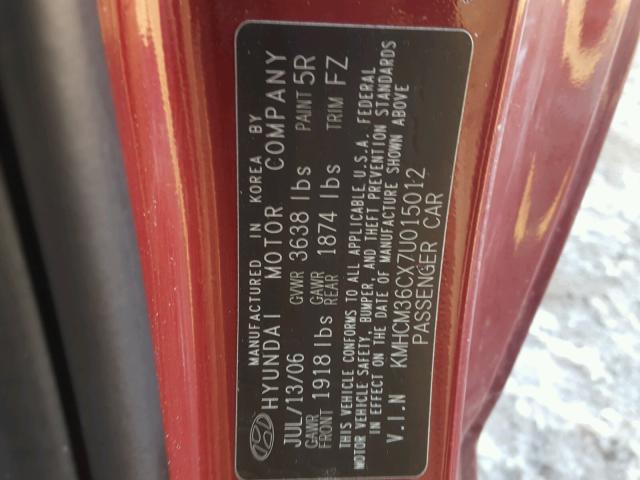 KMHCM36CX7U015012 - 2007 HYUNDAI ACCENT GS RED photo 10