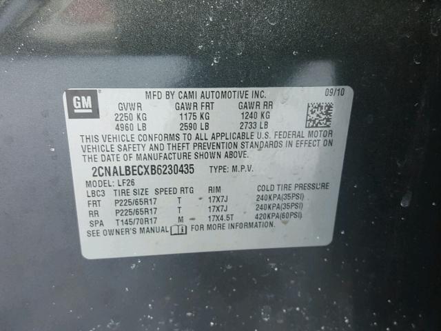 2CNALBECXB6230435 - 2011 CHEVROLET EQUINOX LS CHARCOAL photo 10