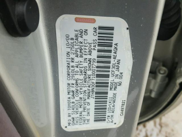 JTHBN30F710007799 - 2001 LEXUS LS 430 SILVER photo 10