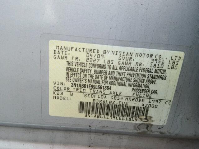 3N1AB61E99L661864 - 2009 NISSAN SENTRA 2.0 SILVER photo 10