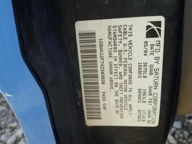 1G8AW12F74Z203828 - 2004 SATURN ION LEVEL BLUE photo 10