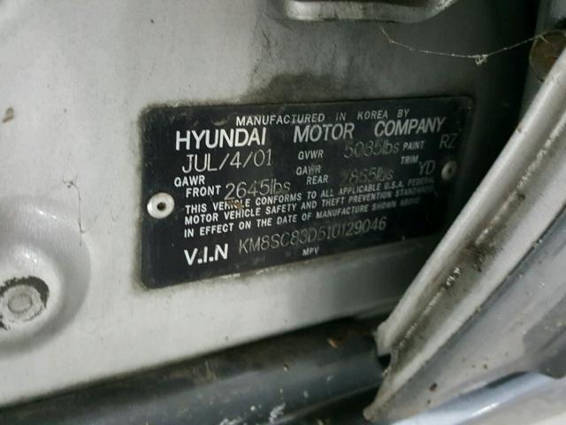 KM8SC83D51U129046 - 2001 HYUNDAI SANTA FE G SILVER photo 10