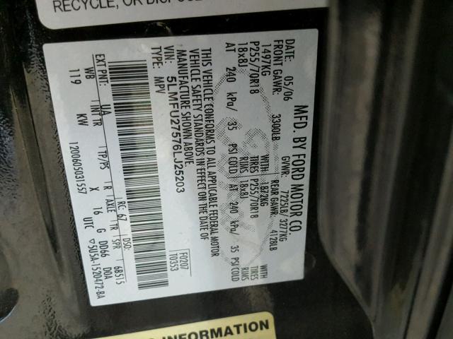 5LMFU27576LJ25203 - 2006 LINCOLN NAVIGATOR BLACK photo 10