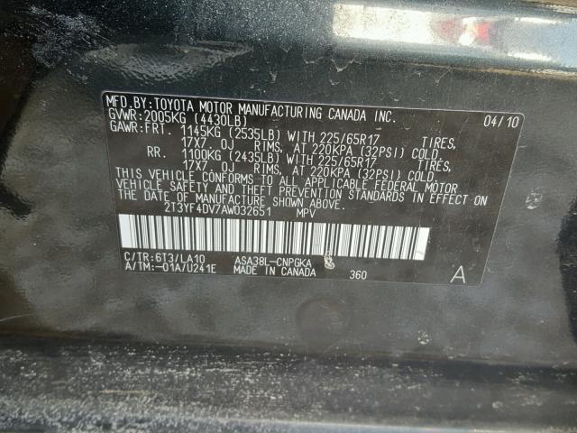 2T3YF4DV7AW032651 - 2010 TOYOTA RAV4 LIMIT BLACK photo 10