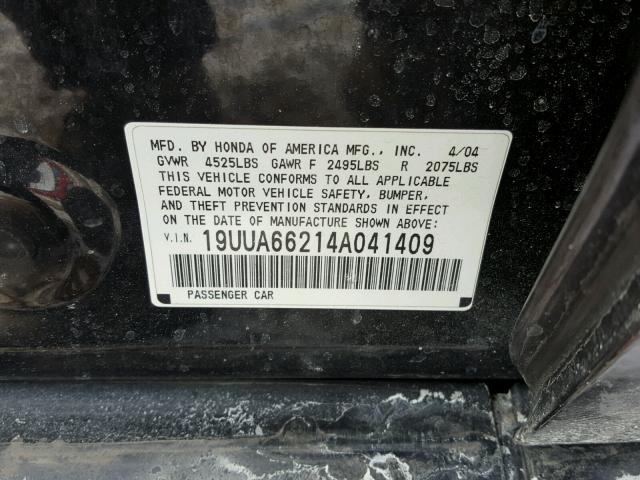 19UUA66214A041409 - 2004 ACURA TL BLACK photo 10