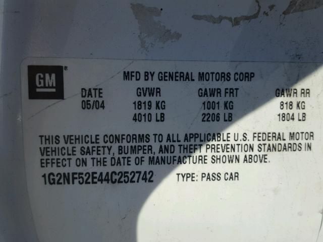 1G2NF52E44C252742 - 2004 PONTIAC GRAND AM S Ağ foto 10