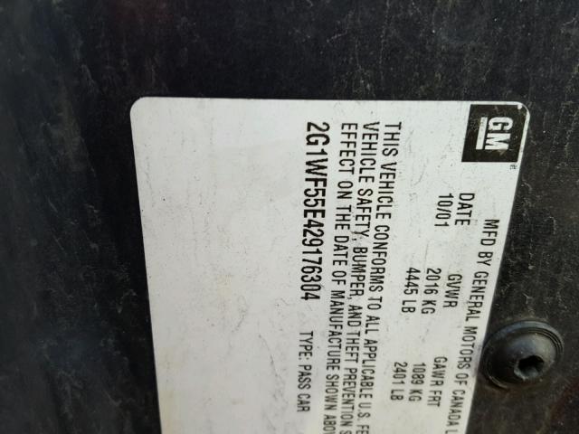 2G1WF55E429176304 - 2002 CHEVROLET IMPALA 蓝色 照片 10