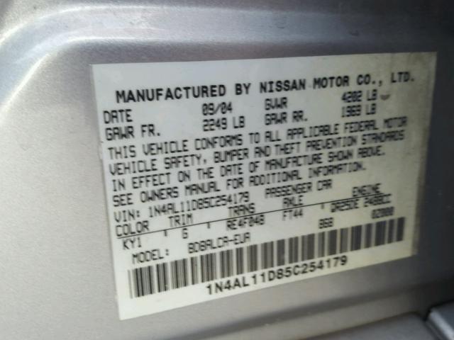 1N4AL11D85C254179 - 2005 NISSAN ALTIMA S SILVER photo 10