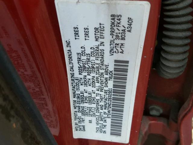 5TEHN72N01Z832901 - 2001 TOYOTA TACOMA DOU RED photo 10