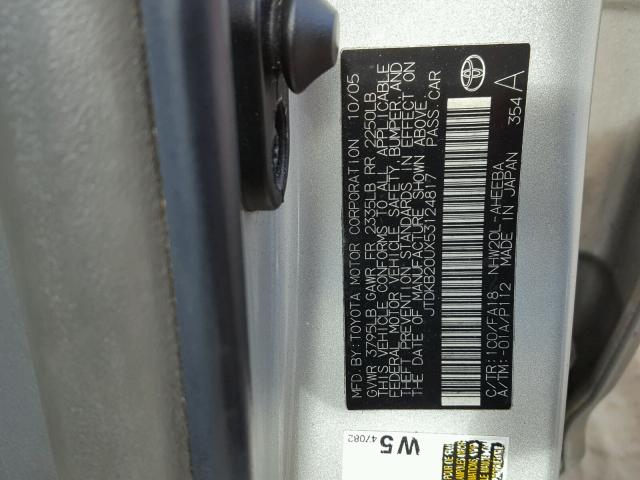 JTDKB20UX53124817 - 2005 TOYOTA PRIUS SILVER photo 10