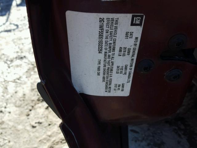 2G1WF55E619322264 - 2001 CHEVROLET IMPALA MAROON photo 10