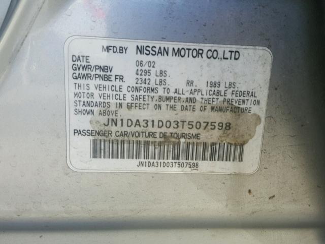 JN1DA31D03T507598 - 2003 NISSAN MAXIMA GLE SILVER photo 10