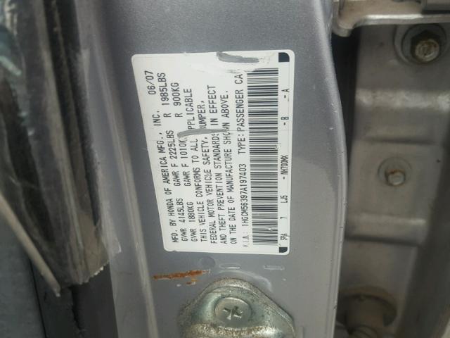 1HGCM56397A197403 - 2007 HONDA ACCORD SE SILVER photo 10