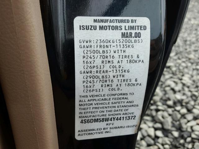 4S6DM58W4Y4411372 - 2000 HONDA PASSPORT E BLACK photo 10
