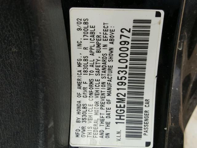 1HGEM21953L000972 - 2003 HONDA CIVIC EX შავი ფოტო 10