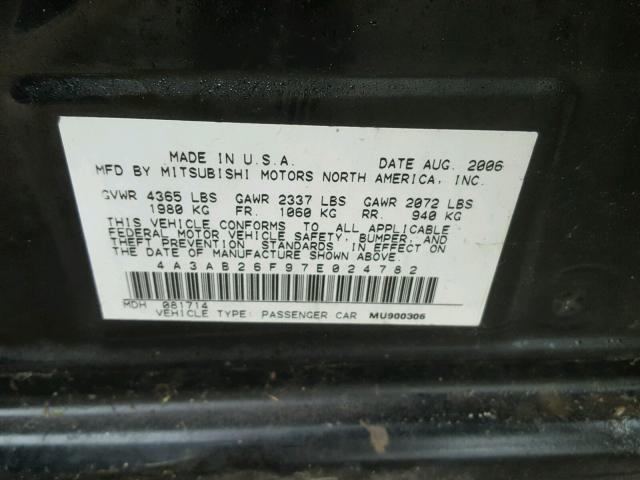 4A3AB26F97E024782 - 2007 MITSUBISHI GALANT DE BLACK photo 10