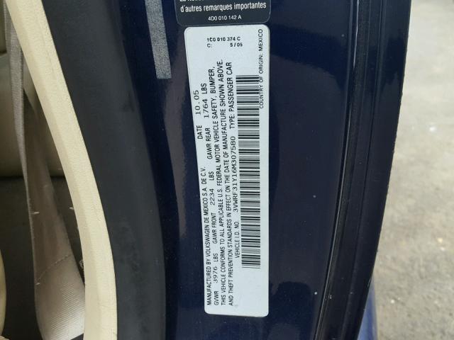 3VWRF31Y16M307580 - 2006 VOLKSWAGEN NEW BEETLE 蓝色 照片 10